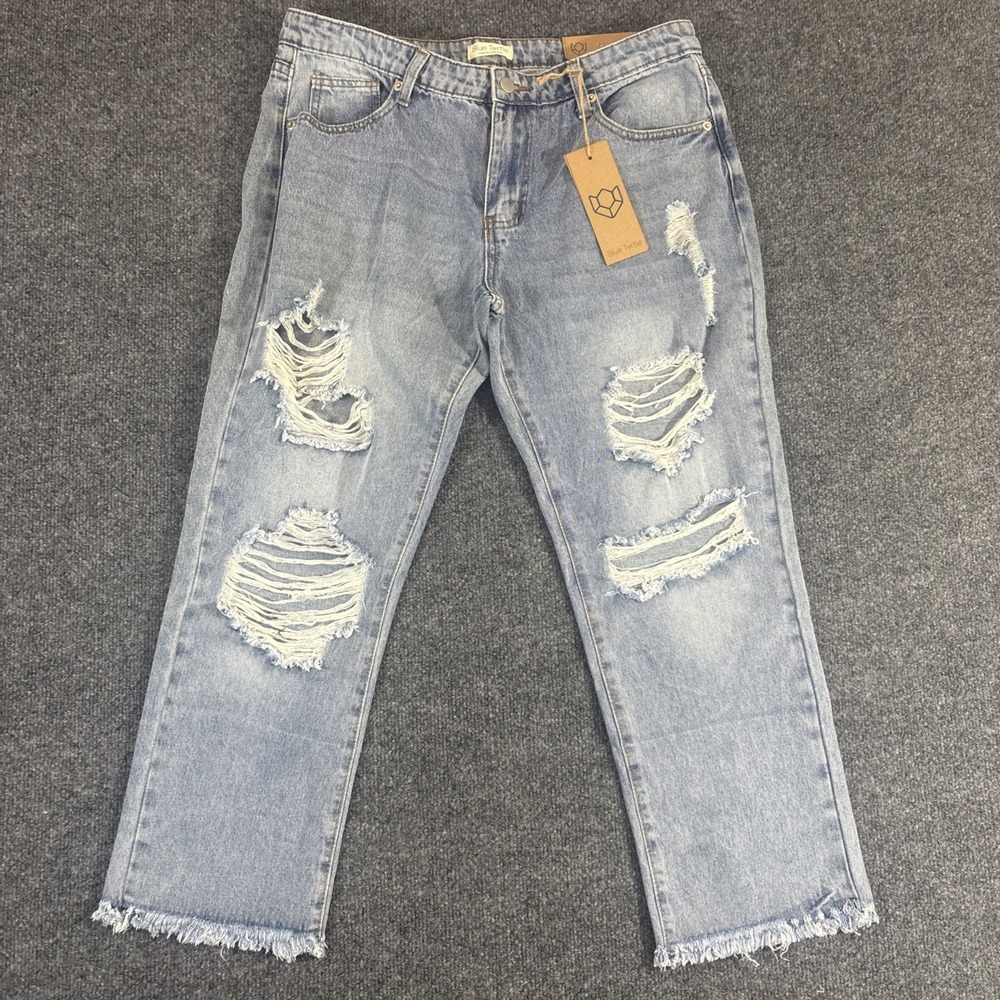 New BLUE TURTLE Size 9 Blue Distressed Jeans